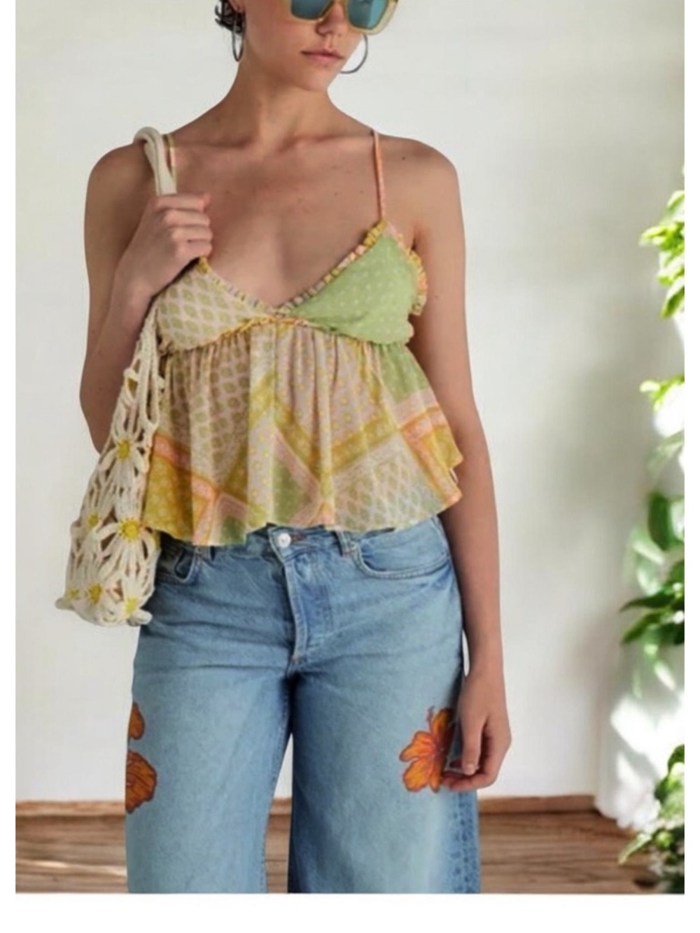 FREE PEOPLE RUFFLED ALIX PRINTED CAMISOLE XL